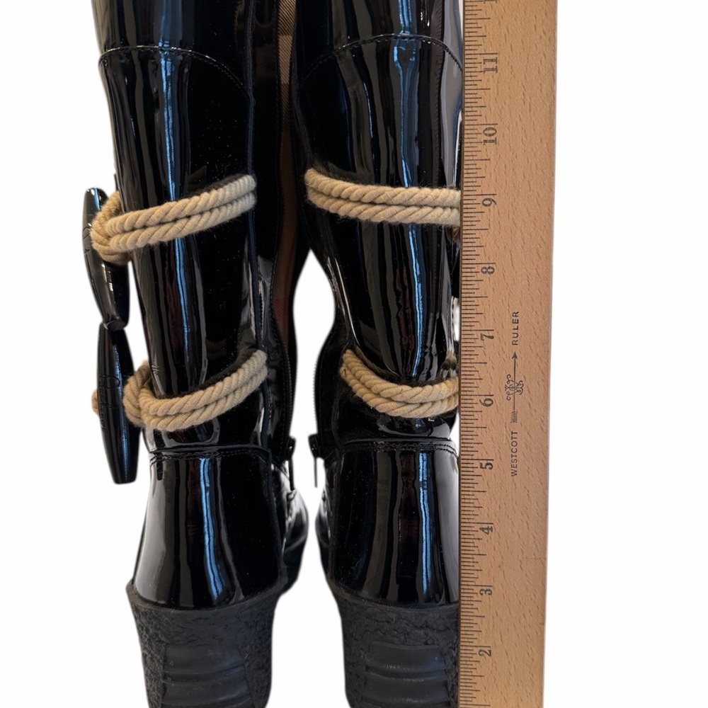 Burberry Black Patent Leather Mid-Calf Boots Platform Wedge Zip Women US 6.5 - Picture 11 of 12